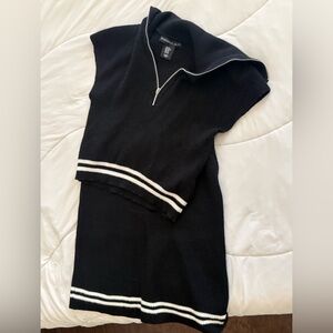 Sincerely Jules Black Knit Zip Top and Skirt Set with White Stripe Trim
